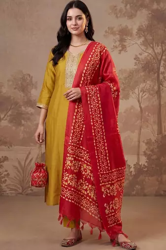 women ethnic motifs regular thread work kurta with trousers & with dupatta