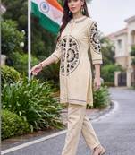 women ethnic motifs embroidered regular thread work cotton kurta with trousers
