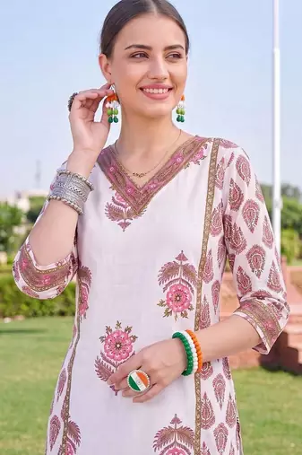 women ethnic motifs printed regular cotton kurta with trousers
