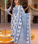 women floral printed regular cotton kurta with trousers & with dupatta