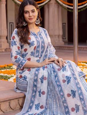 women floral printed regular cotton kurta with trousers & with dupatta 3