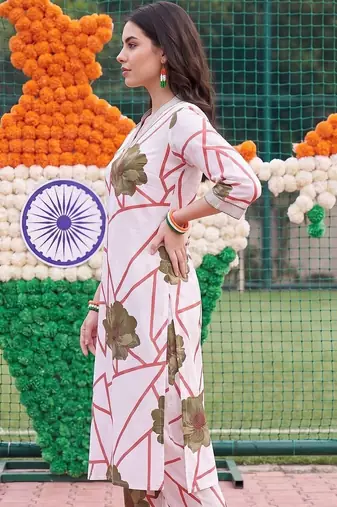 women floral printed regular cotton kurta with trousers