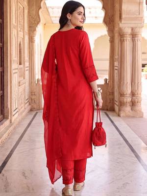 women ethnic motifs embroidered regular thread work kurta with trousers & with dupatta 5