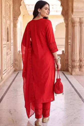 women ethnic motifs embroidered regular thread work kurta with trousers & with dupatta