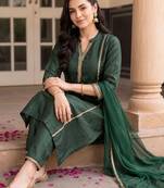 women regular gotta patti liva kurta with trousers & with dupatta