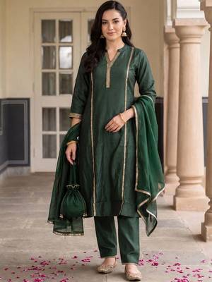 women regular gotta patti liva kurta with trousers & with dupatta 3