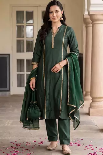 women regular gotta patti liva kurta with trousers & with dupatta