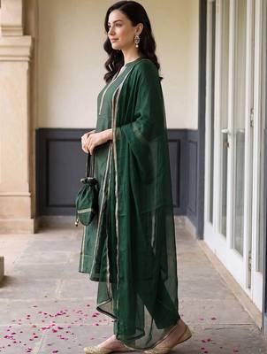 women regular gotta patti liva kurta with trousers & with dupatta 4