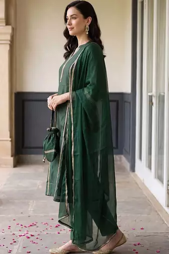 women regular gotta patti liva kurta with trousers & with dupatta