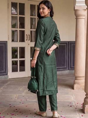 women regular gotta patti liva kurta with trousers & with dupatta 5