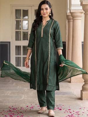 women regular gotta patti liva kurta with trousers & with dupatta 6