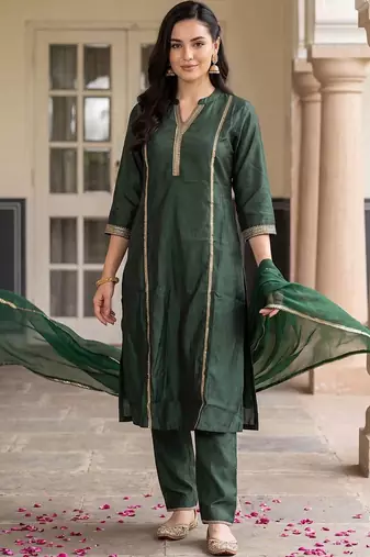 women regular gotta patti liva kurta with trousers & with dupatta