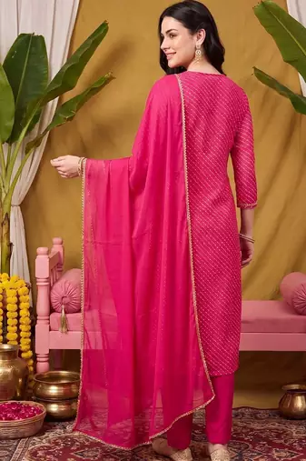 women ethnic motifs printed regular thread work kurta with trousers & with dupatta