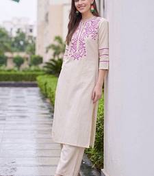 women ethnic motifs embroidered regular thread work kurta with palazzos