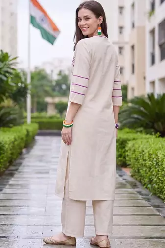 women ethnic motifs embroidered regular thread work kurta with palazzos