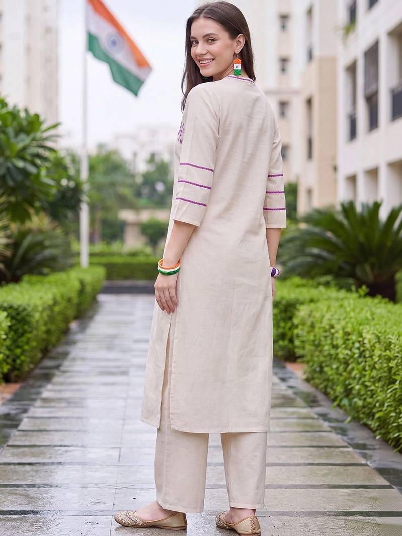 women ethnic motifs embroidered regular thread work kurta with palazzos