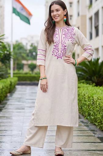 women ethnic motifs embroidered regular thread work kurta with palazzos