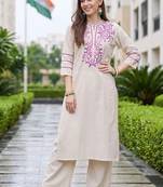 women ethnic motifs embroidered regular thread work kurta with palazzos