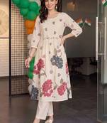 women floral printed regular cotton kurta with trousers