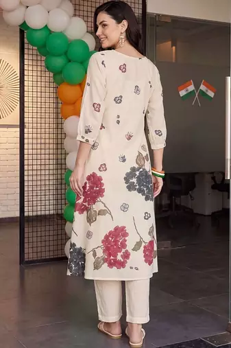 women floral printed regular cotton kurta with trousers