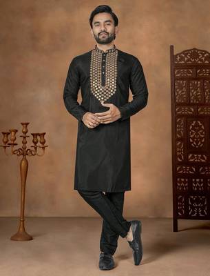 Black premium silk embroidered kurta pajama 1
