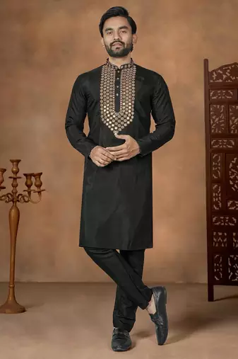 Black premium silk embroidered kurta pajama