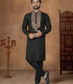 Black premium silk embroidered kurta pajama