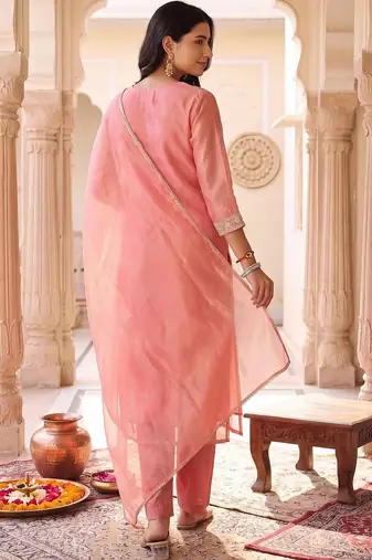women ethnic motifs embroidered regular thread work kurta with trousers & with dupatta
