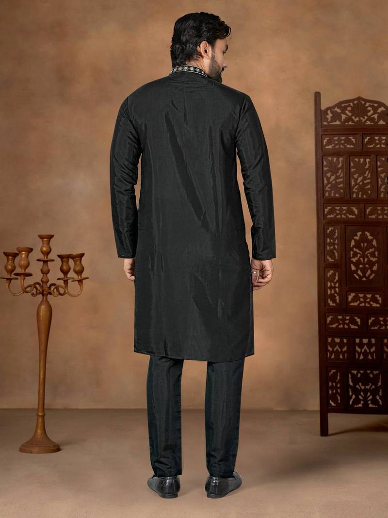 Black premium silk embroidered kurta pajama