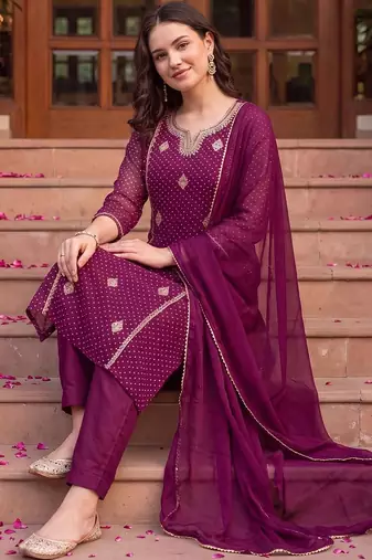 women ethnic motifs printed regular kurta with trousers & with dupatta