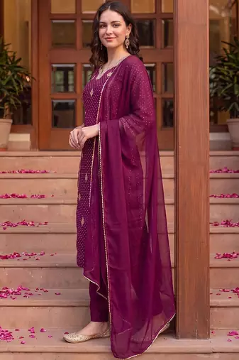 women ethnic motifs printed regular kurta with trousers & with dupatta