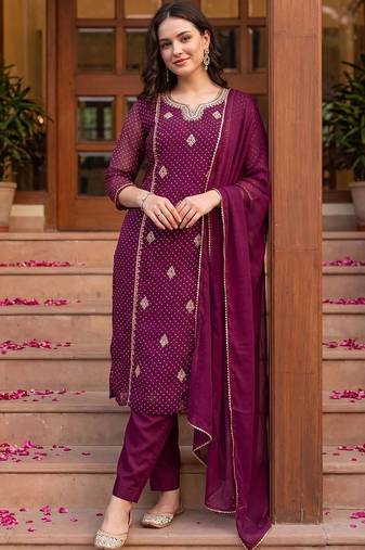 women ethnic motifs printed regular kurta with trousers & with dupatta