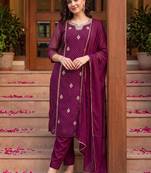 women ethnic motifs printed regular kurta with trousers & with dupatta