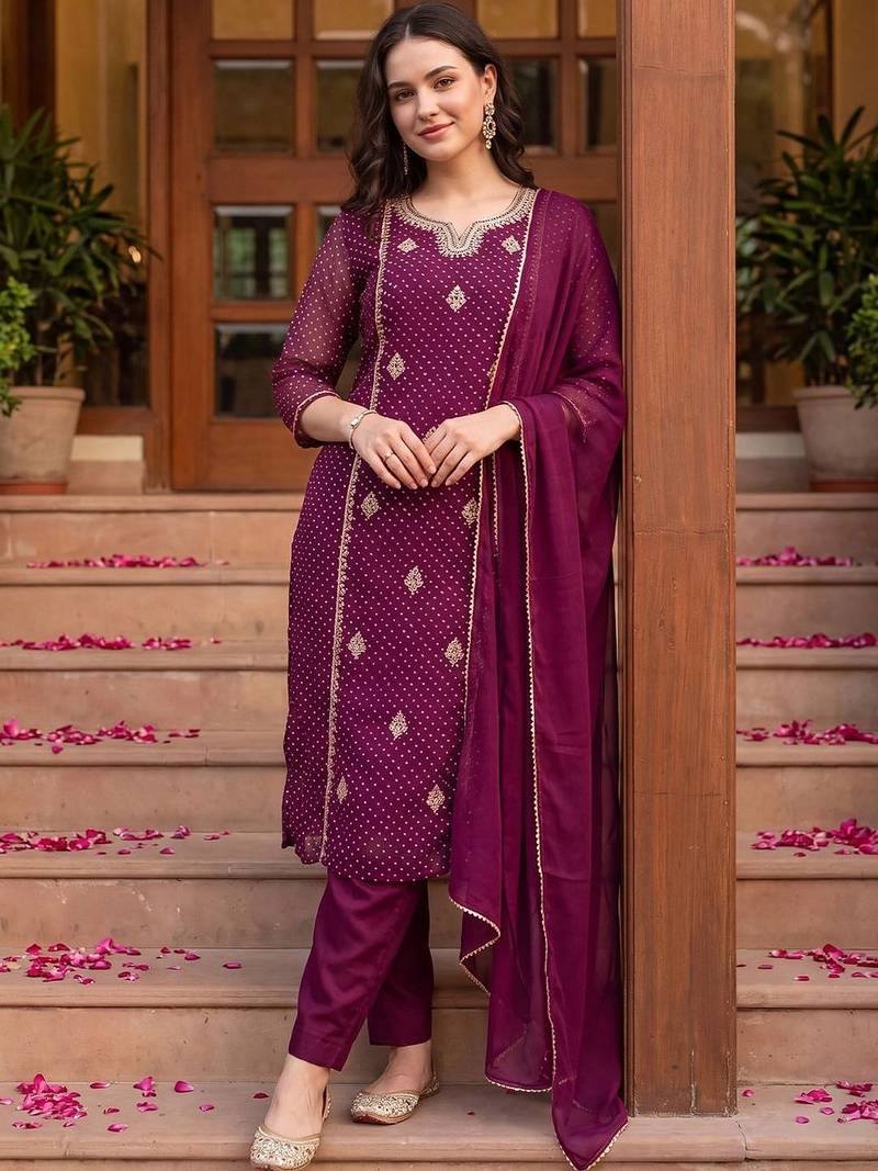 women ethnic motifs printed regular kurta with trousers & with dupatta