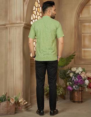 Light green cotton plain shirt 2