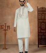 Off white premium silk embroidered kurta pajama