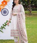 women ethnic motifs printed regular cotton kurta with trousers & with dupatta