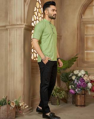 Light green cotton plain shirt 3