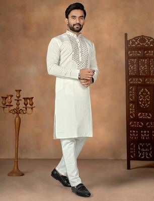 Off white premium silk embroidered kurta pajama 2