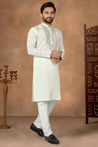 Off white premium silk embroidered kurta pajama