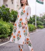 women floral printed regular cotton kurta with trousers