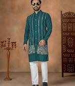 Teal premium silk embroidered kurta pajama