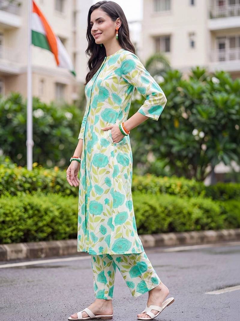 women floral printed regular kurta with trousers