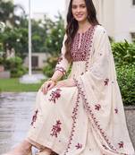 women ethnic motifs embroidered empire thread work kurta with trousers & with dupatta