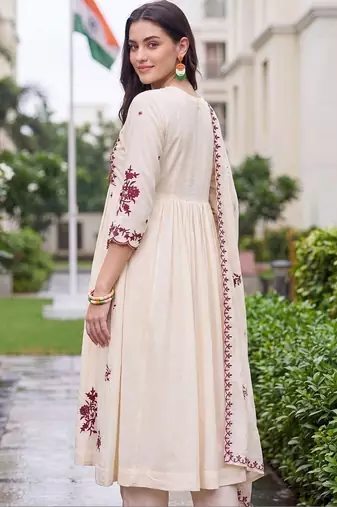 women ethnic motifs embroidered empire thread work kurta with trousers & with dupatta