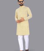 Mustard rayon chikankari lucknowi schifli work kurta pajama