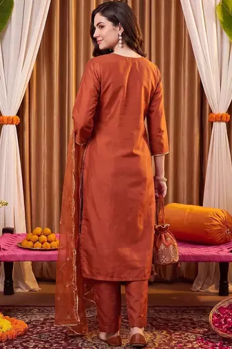 women ethnic motifs embroidered regular thread work liva kurta with trousers & with dupatta