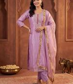 women ethnic motifs embroidered regular thread work kurta with trousers & with dupatta