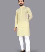 Yellow rayon chikankari lucknowi schifli work kurta pajama