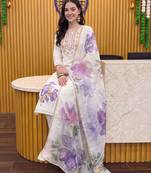 women ethnic motifs embroidered regular thread work cotton kurta with trousers & with dupatta